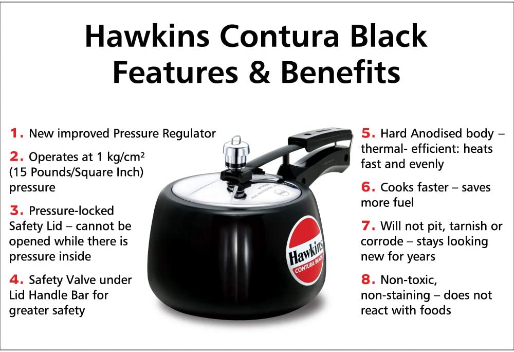 Hawkins Hard Anodised Pressure Cooker, 3-Liter, Contura Black