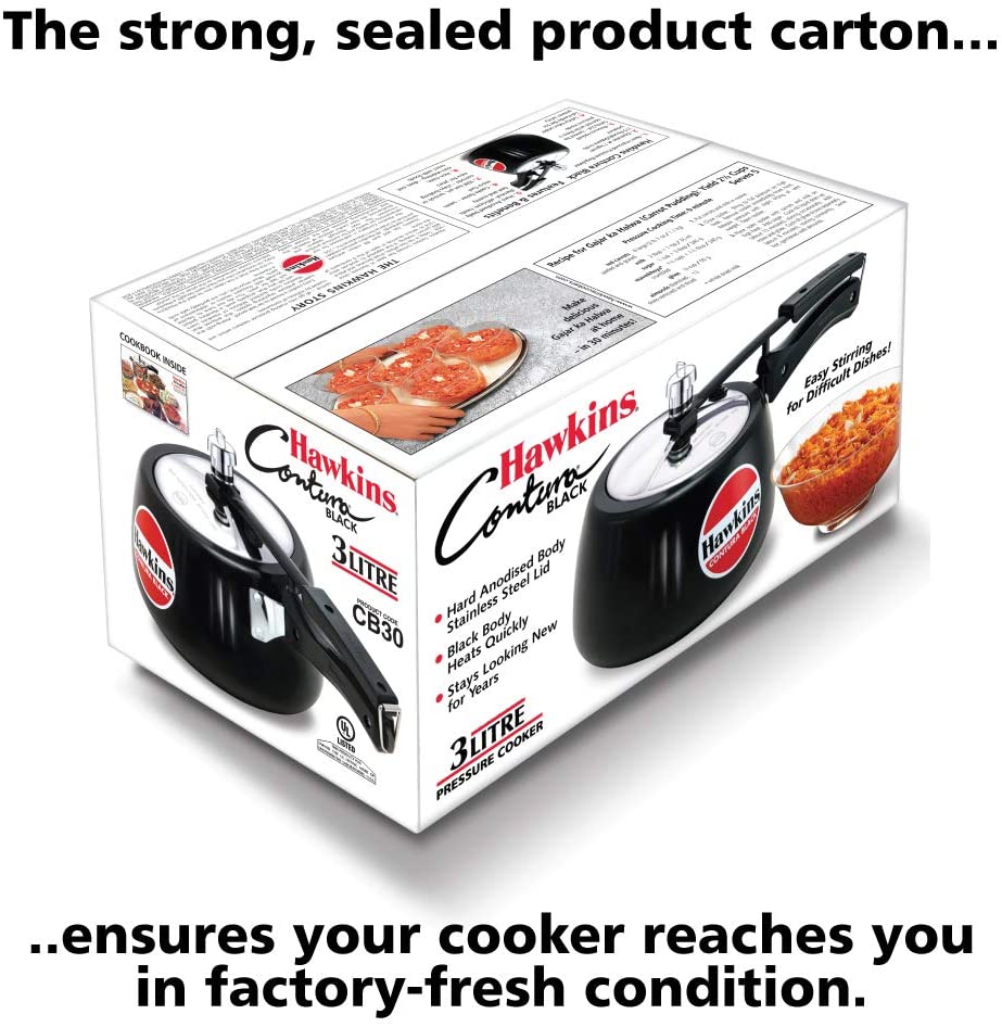 Hawkins Hard Anodised Pressure Cooker, 3-Liter, Contura Black