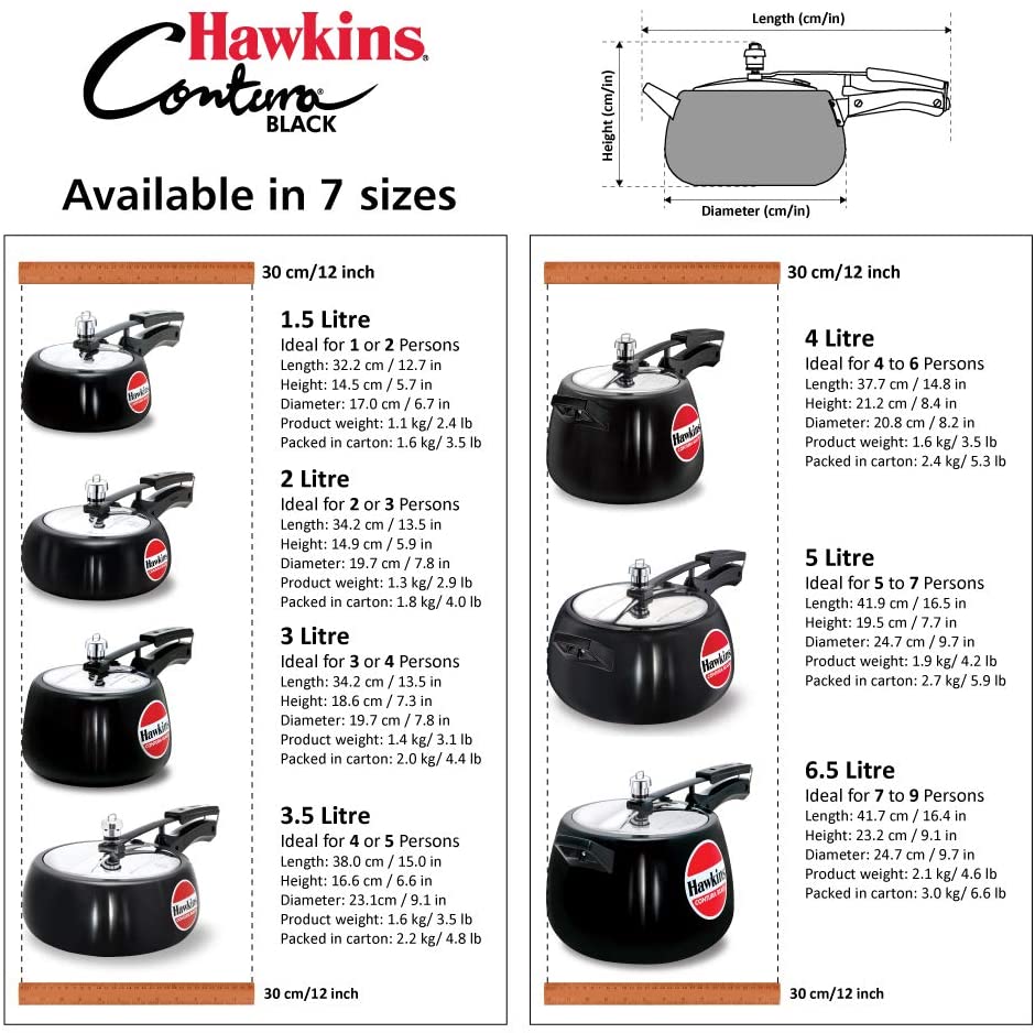 Hawkins Hard Anodised Pressure Cooker, 3-Liter, Contura Black